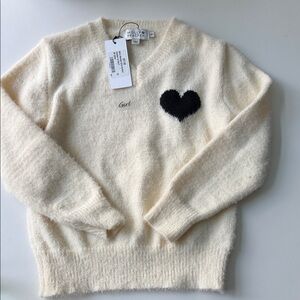 Molly Bracken Ivory Sweater with Black Heart Accent-NWT